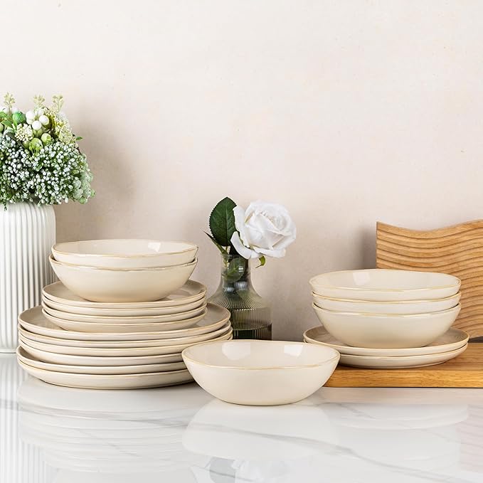 AmorArc Ceramic Dinnerware Sets,Handmade Reactive Glaze Stoneware Plates and Bowls Sets,Highly Scratch Resistant | Dishwasher & Microwave Safe Dishes Set,Service for 6 (18pc)