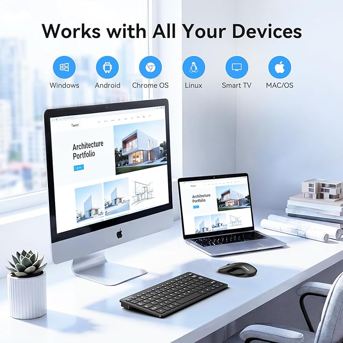 TECKNET Wireless Keyboard and Mouse Combo, Mini Cordless Computer Keyboard and Mouse Set 2.4GHz, Silent Adjustable 1600 DPI, Quiet Click, Lag-Free for Computer, Laptop, PC, Windows, Mac, Chrome OS