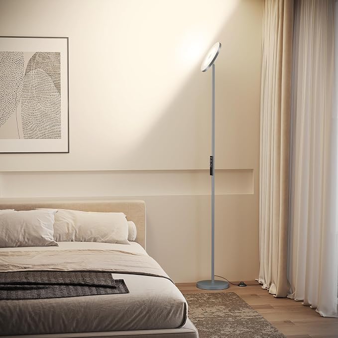 SUNMORY Floor Lamps for Living Room, 32W/3000LM Super Bright LED Floor Lamp with Remote Control, 69" Tall Standing Lamp with Stepless Dimmable, Modern Torchiere Corner Lamp for Bedroom, Office Grey