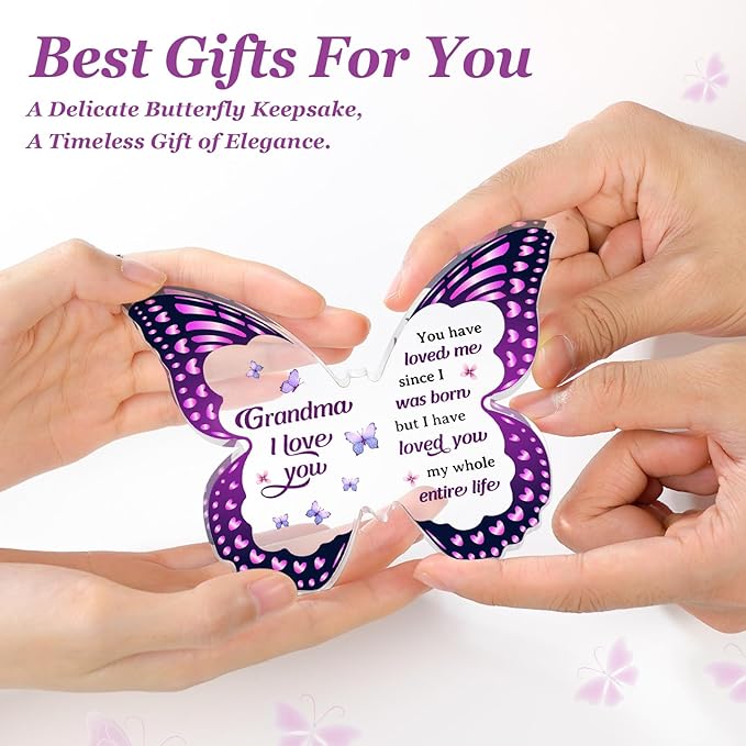 Gifts for Grandma Mothers Day, Grandma Gifts from Grandkids - Butterfly Acrylic Decorations - Birthday Valentines Mothers Day Prensent for Grandmother from Grandkids