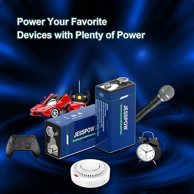 8 Pack Rechargeable 9 Volt Batteries USB Rechargeable, High Capacity 1300mAh 9V Lithium Battery with Type C Charging Cable for Electric Guitar, Microphone,Smoke Alarms Detector,Household and More