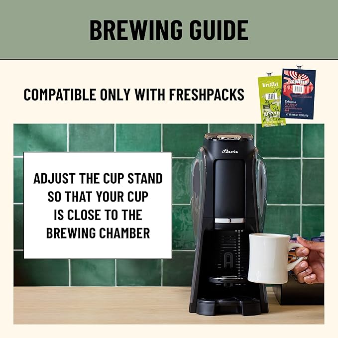 Flavia Aroma Brewer - Coffee Machine, Makes Coffee, Lattes, Tea, and other Hot or Iced Beverages with Single-Serve Freshpacks, Multiple Brew Sizes, Grey, Works ONLY with Flavia Freshpacks.