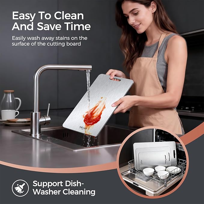 Titanium Cutting Board Set of 3, 100% Pure Titanium Cutting Boards for Kitchen, Non-Toxic, Double-Sided Chopping Boards for Raw & Cooked Food, Handles Included, Dishwasher Safe(16” x 10”)