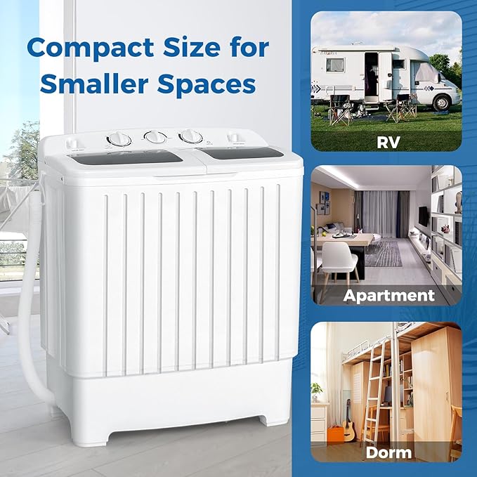 COSTWAY Portable Washing Machine, Twin Tub 20 Lbs Capacity, Compact Laundry Washer(12 Lbs) and Spinner(8 Lbs), Durable Design, Timer Control, Perfect for RV, Apartments and Dorms, Grey+White