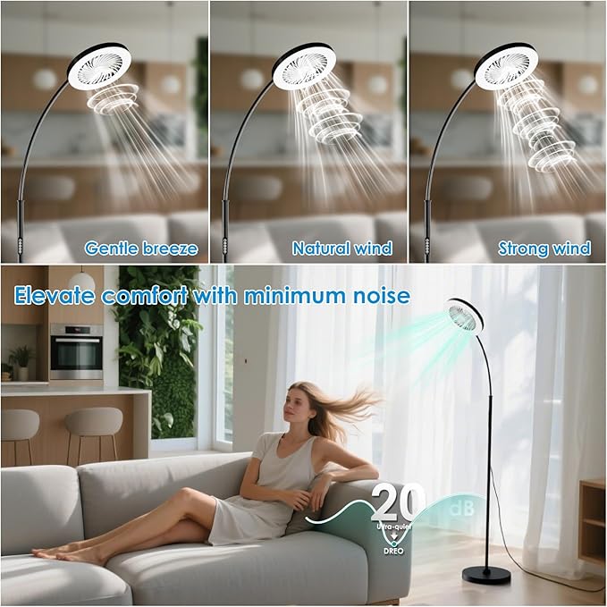 Floor Fan with RGB Lights Lamp 18w 1200Lm LED Light Fixture with Standing Fan and Remote（Black）
