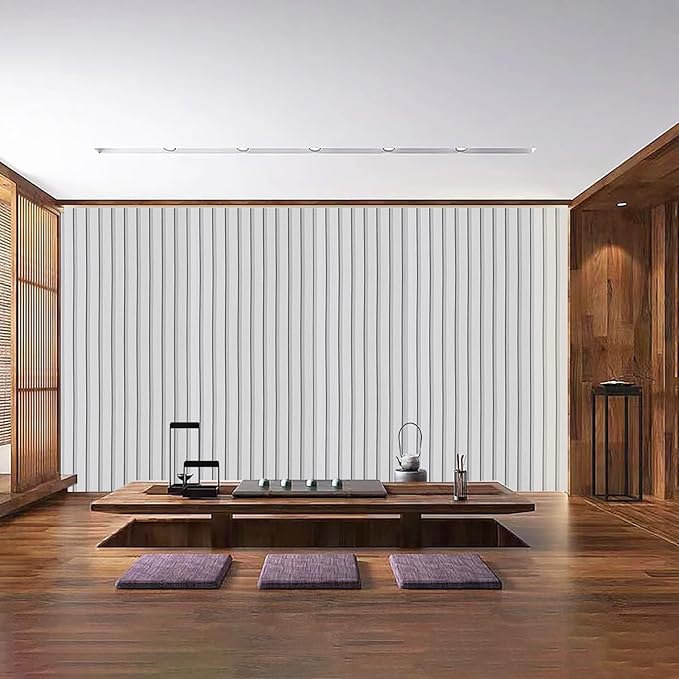 White Wood Slat Wallpaper - Peel & Stick Self-Adhesive (35.4" x 120"), Wood Effect Contact Paper for Walls, Removable DIY Wall Covering for Bedroom, Living Room & Accent Walls