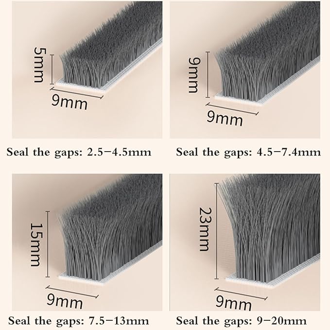 Window Weather Stripping Door Seal, Door Window Weatherstrip Brush Type Windproof Soundproof Insect Proof Grey Multiple Sizes(9 x 5mm)