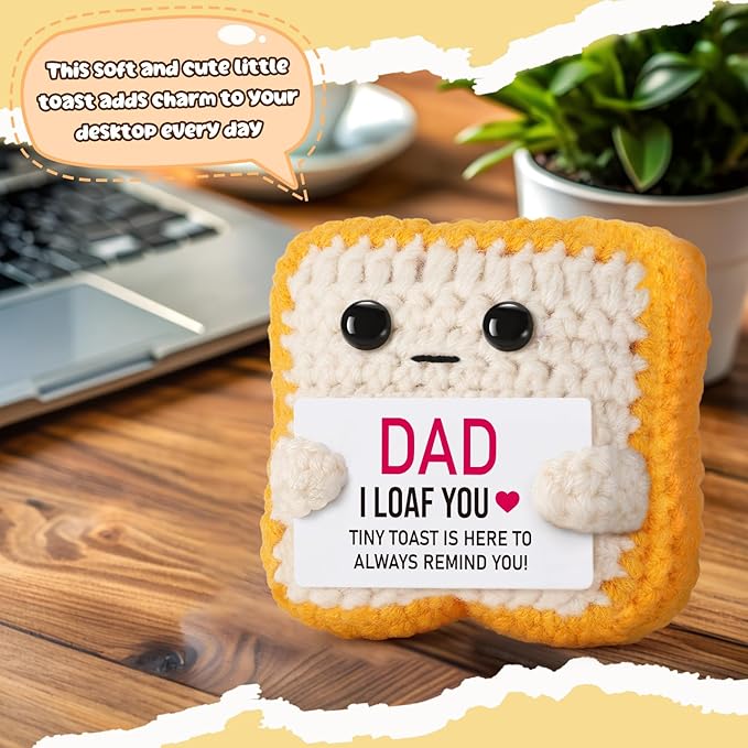 Mini Toast Pun Fathers Day Dad Gifts from Daughter Son Wife, Birthday Gifts for Father Dad Daddy, I Love You Funny Presents - Handmade Loaf Crochet Toast Father‘s Day Cute Decor