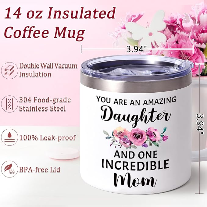 Lifecapido Daughter Gifts from Mom, 14oz Insulated Coffee Mug, Christmas Mothers Day Gifts for Daughter, Cream