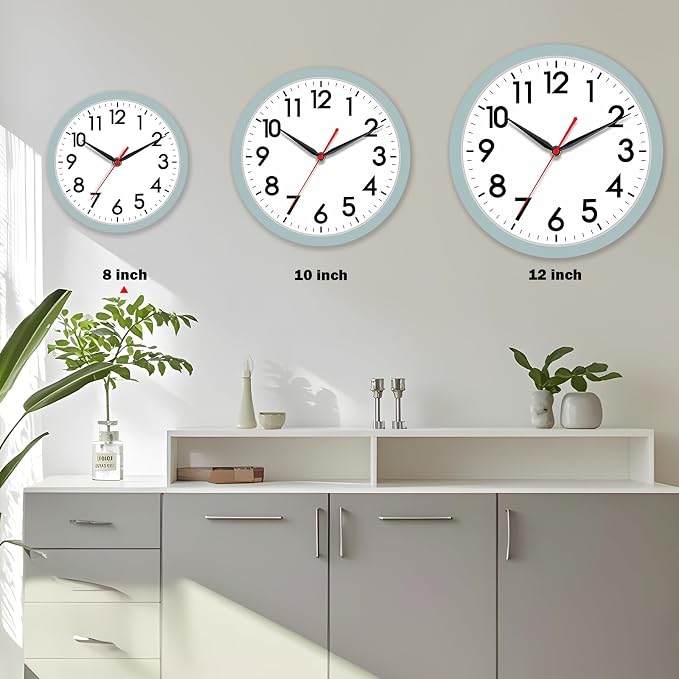 AKCISOT 8 Inch Wall Clock, Battery Operated Analog Clock, Silent Non-Ticking, Ideal for Bedroom, Bathroom, Kitchen, Office and School, Blue Gray