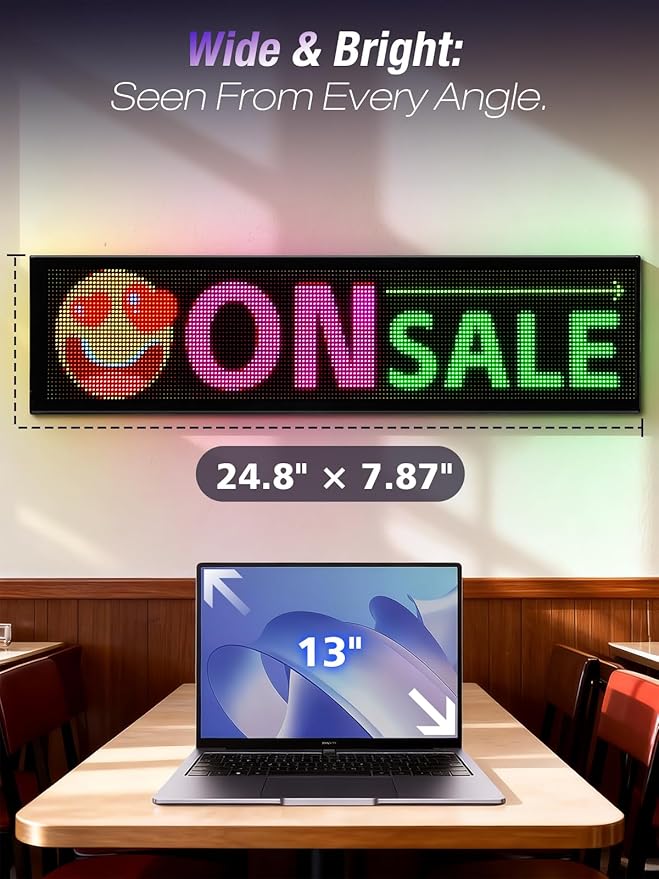 Dual Line Display LED Sign, Flexible LED Screen Remote & App Control, for Indoor Advertising, Shop Window, Car Dealership Decoration (30.7 x 7.9in)