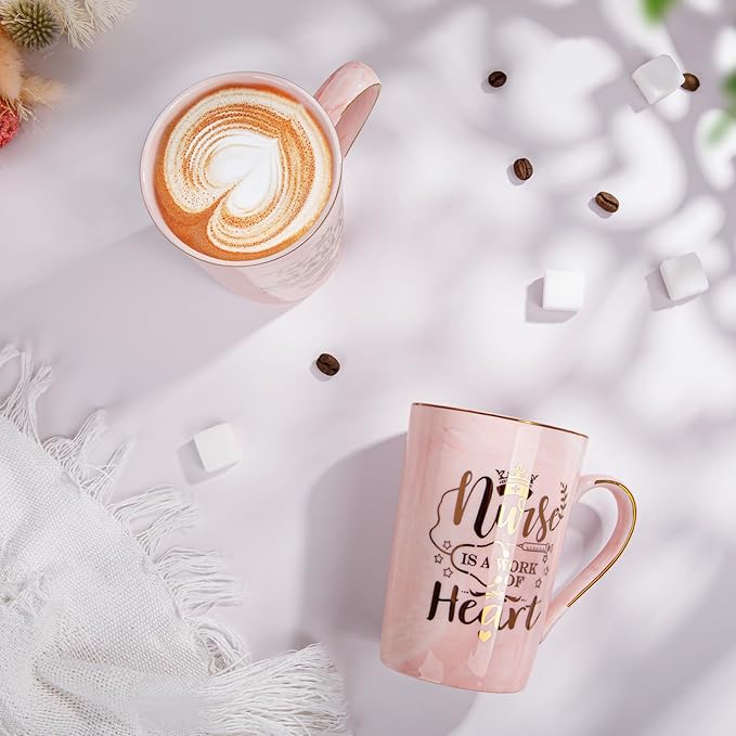 Nurse Gifts for Women, Funny Nurse Mug with Gold Print, Nurses Week Retirement Graduation Appreciation Present, School Nursing Student RN Practitioner, 14oz Pink Marbled Ceramic Cup, Nice Gift Boxed