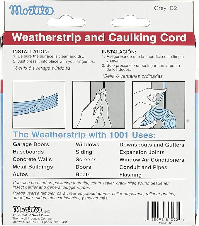 Frost King B2 Mortite Fingertip Caulking Cord,1/8" x 90 ft,Grey,(Pack of 12)