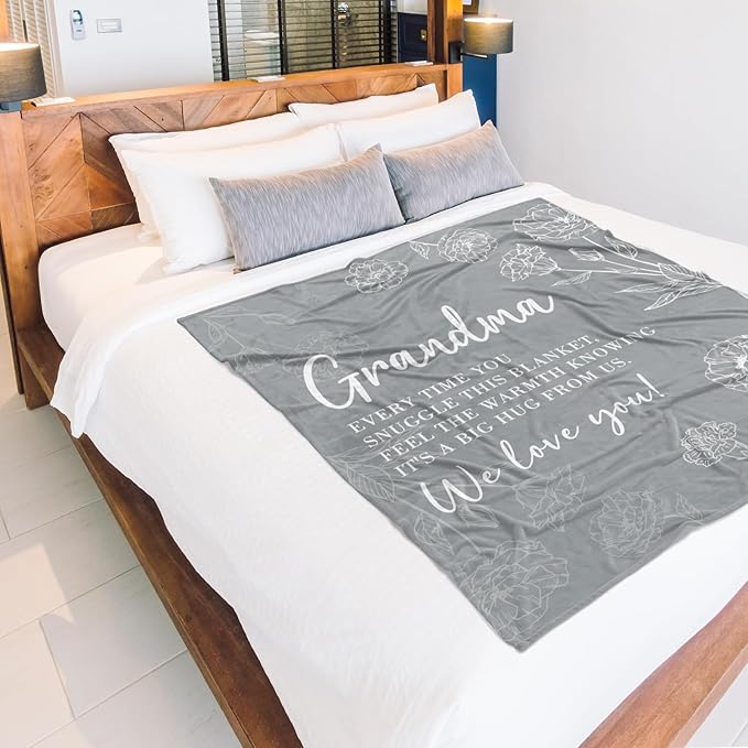 Mothers Day Grandma Gifts, Birthday Gifts for Grandma from Grandkids, to My Grandmother Soft Throw Blanket 60" x 80", Grey