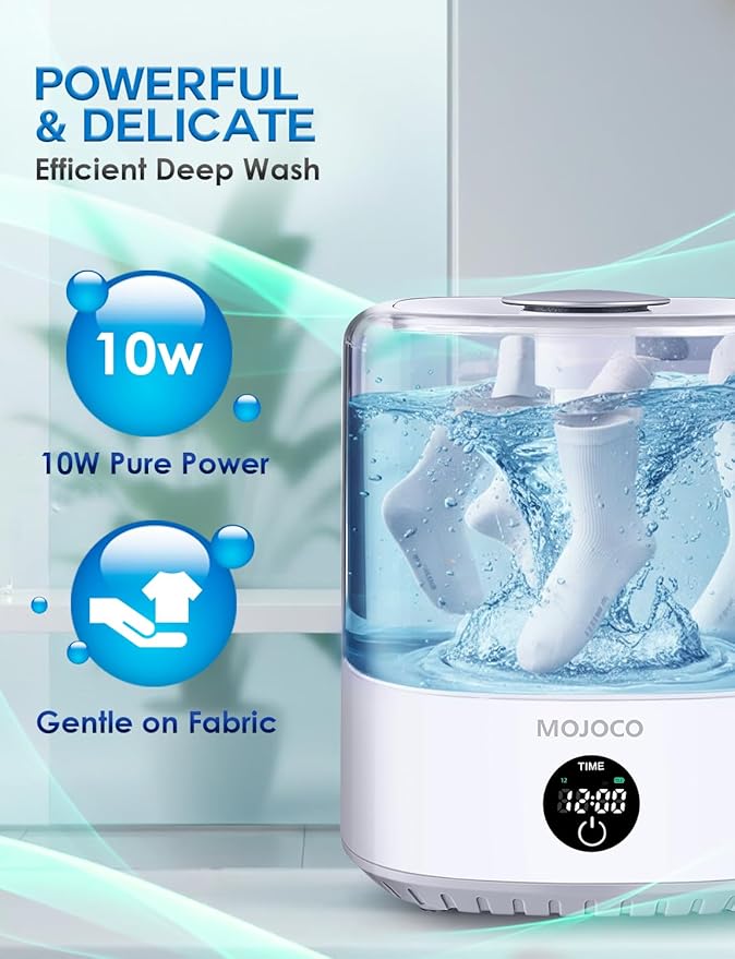 MOJOCO Mini Washing Machine - 3L Small Portable Washing Machine with 3 Wash Modes for Underwear, Socks & Baby Clothes - Rechargeable Countertop Mini Washer for Dorms, Hotels, Travel & Camping