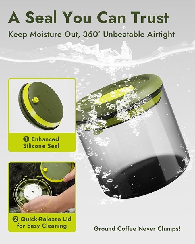Airtight Coffee Canister – One-Way CO₂ Valve, UV Protection, 3X Thicker Glass, Coffee Bean Storage Container for Ground Coffee & Tea, 40.6 fl oz, for 1 lb Beans