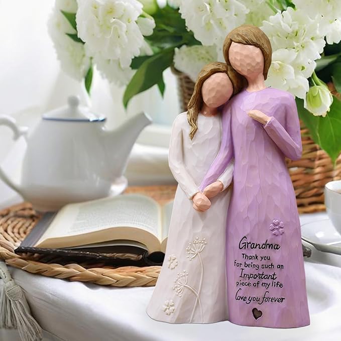 Grandma Birthday Gifts from Granddaughter, Great Grandma Gifts for Birthday Christmas Mothers Day, Grandmother Granddaughter Embrace Hand-Painted Resin Figurine(Purple)