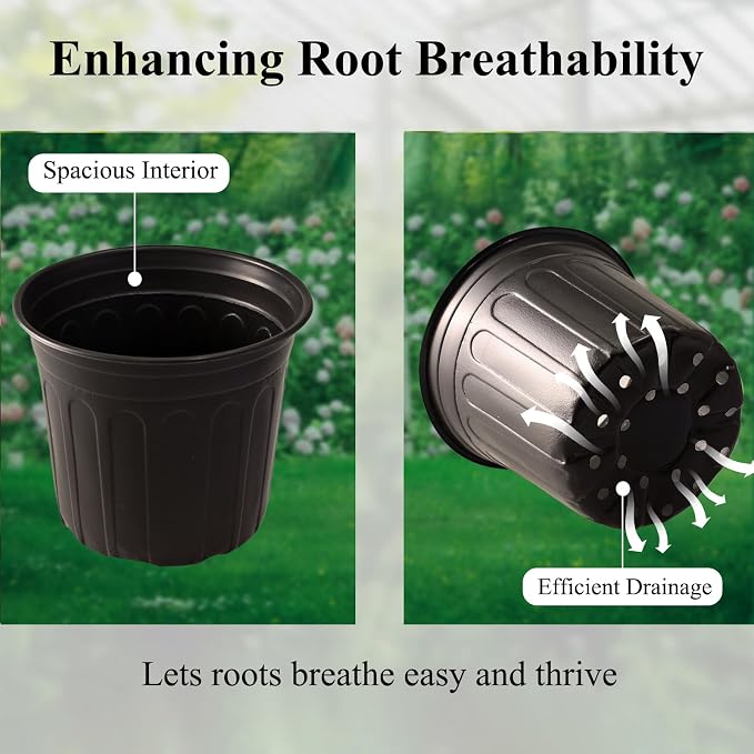 100 Pack 1 Gallon Flexible Plant Nursery Pots Plastic Seedling Starting Pots with Drainage Holes Soft Flower Pots Plant Container with Plant Labels, Black
