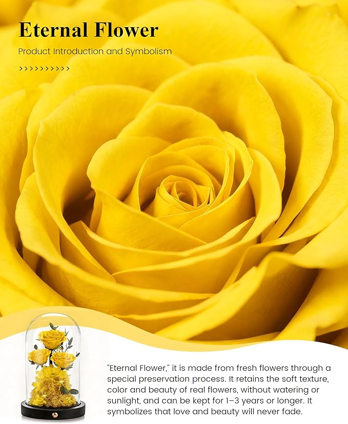 Agrul Mothers Day Flowers Roses Gifts for Mom,Forever Preserved Flower Rose in Glass Dome Fresh Flowers for Delivery Mothers Day Roses Gifts for Wife Women Mom Grandma from Daughter/Yellow Rose