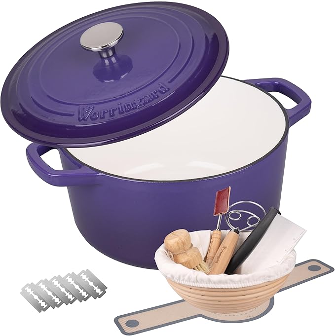 VORRINGARD Enameled Cast Iron Dutch Oven Pot with Lid, for Bread Baking, Round Bread Oven- include Sourdough Bread Baking Supplies Set, 6QT, Purple