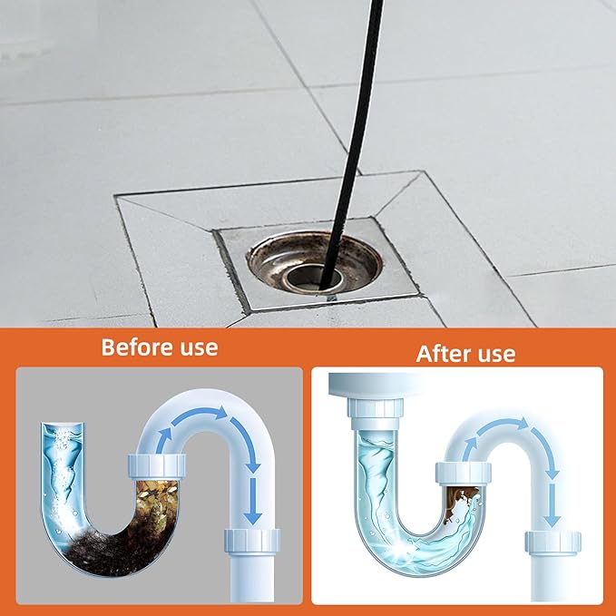 50FT Sewer Jetter Kit for Pressure Washer, 5800PSI Drain Cleaner Hose 1/4 Inch NPT Corner, Rotating and Button Nose Sewer Jetting Nozzles, Waterproof Tape and 2 Spanners (Black)