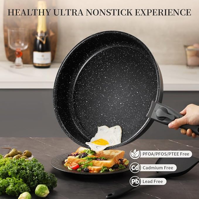 Pots and Pans Sets Non Stick，6PCS Ceramic Cookware Sets Nonstick Detachable Handle，Induction hob Pans(Grey)