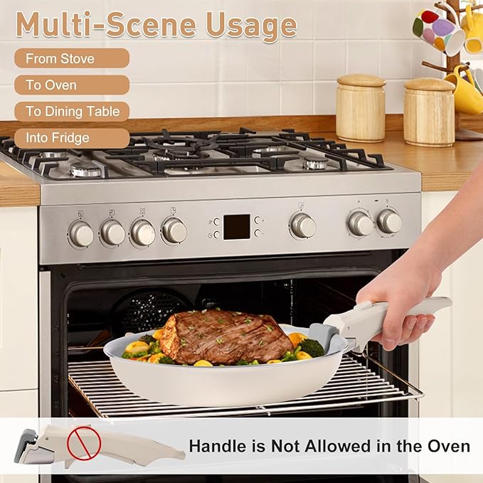 Wayona Removable Handle for Pots and Pans Black - Universal Detachable Pan Handle - Heat-Resistant Plastic, Stainless Steel, Silicone - White Gray