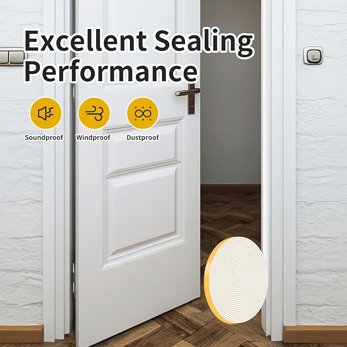 Door Weather Stripping,Weather Stripping,High Density CR Foam for Door,Front Door Frame,Windows(White,3/8 in x 1/8 in x 50Ft)