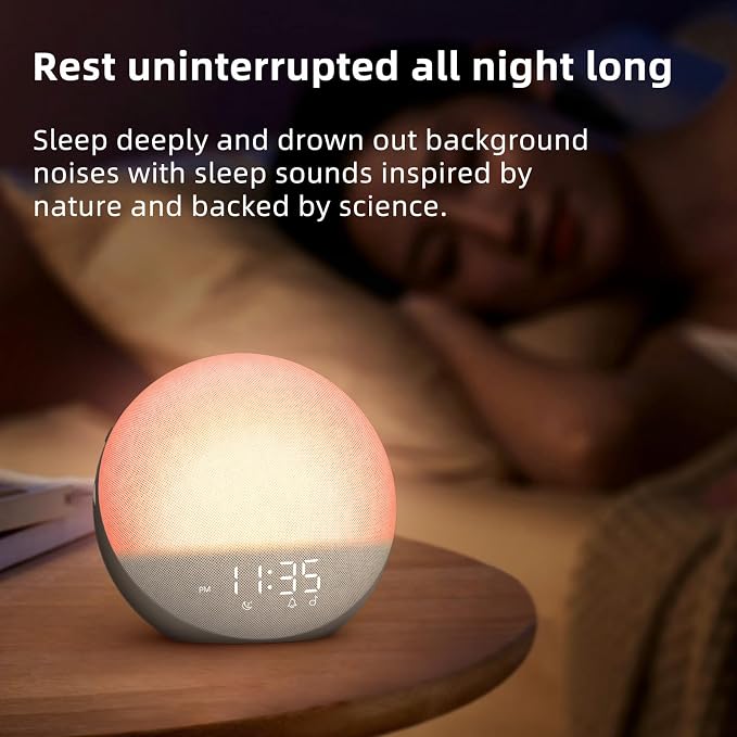 Odokee Sunrise Alarm Clock White Noise Machine: Natural Wake Up Light | Dimmable Clock with Bluetooth Speaker for Bedroom - 25 Sleep Sounds for Baby Adults Kids Cocoa