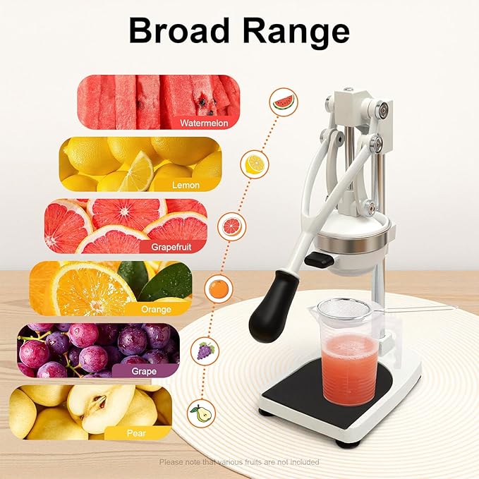Manual Juicer, Double Press Head Commercial Manual Juicer Tabletop Juice Extraction Machine Hand Press Juice Extractor with 18oz Measuring Cup & 2 Mold for Oranges Lemons Pomegranates