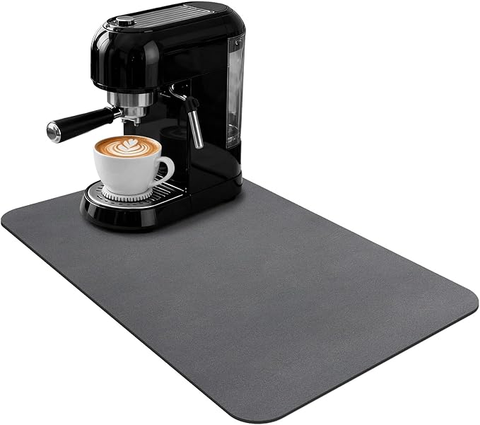Coffee Mat 32x18 Inch, Dark Gray Coffee Maker Mat, Absorbent Hide Stain Rubber Backed Dish Drying Mat for Kitchen Counter, Bar Mats for Countertops, Under Coffee Bar Maker Machine Pot Espresso Staion