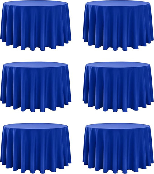 6-Pack Royal Blue Round Tablecloths, 120 Inches, Stain-Resistant Polyester for 5-6 Ft Round Tables - Washable Table Covers for Weddings, Banquets, Birthday Parties, Events