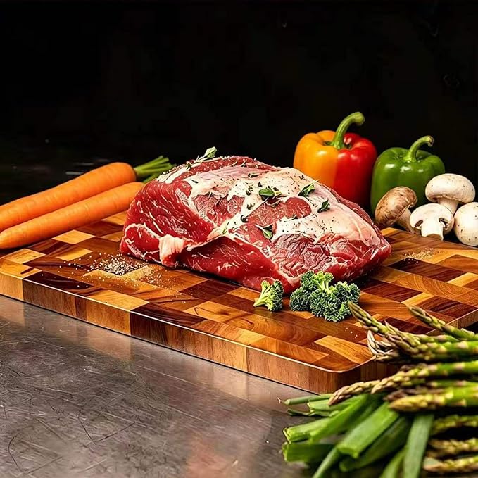 3 Packs Acacia Wood Cutting Board Set，Durable Chopping Board with Built-in Ergonomic Handles & Deep Juice Grooves，Block for Kitchen Prep & Charcuterie Serving