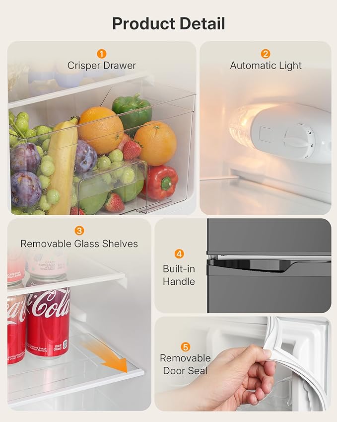 Upstreman 3.1 Cu.Ft Mini Fridge with Freezer, Double Door Small Refrigerator, Adjustable Thermostat, Energy Star Certified Low Noise Mini Refrigerator for Bedroom, Dorm, Apartment Black-TM31