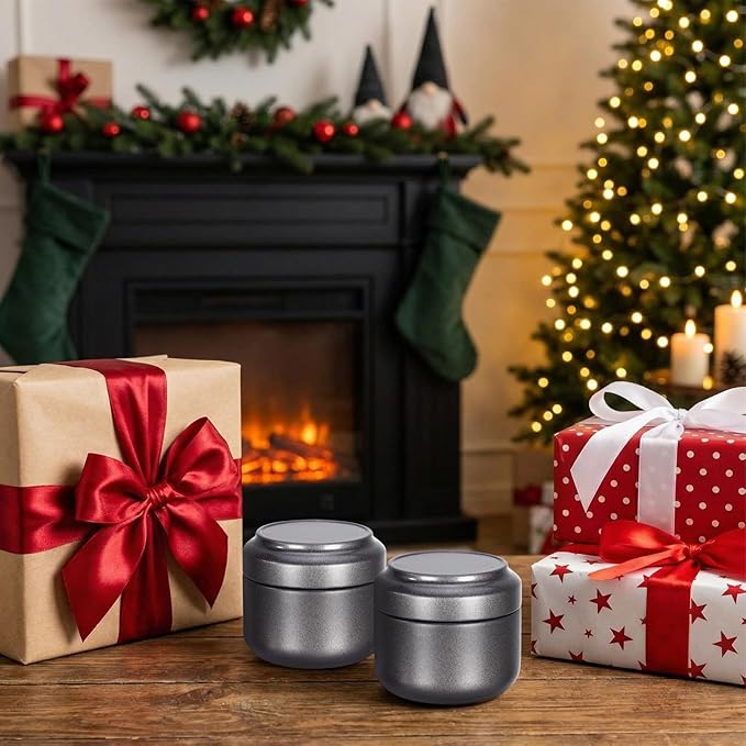 Suclain 50 Pack Small Tea Tin Canisters Bulk with Airtight Double Lids 3.4 oz Mini Leaf Tea Storage Containers Round Metal Tinplate Kitchen Teas Tin Can Box for Loose Teas Coffee Herbs Spices(Gray)