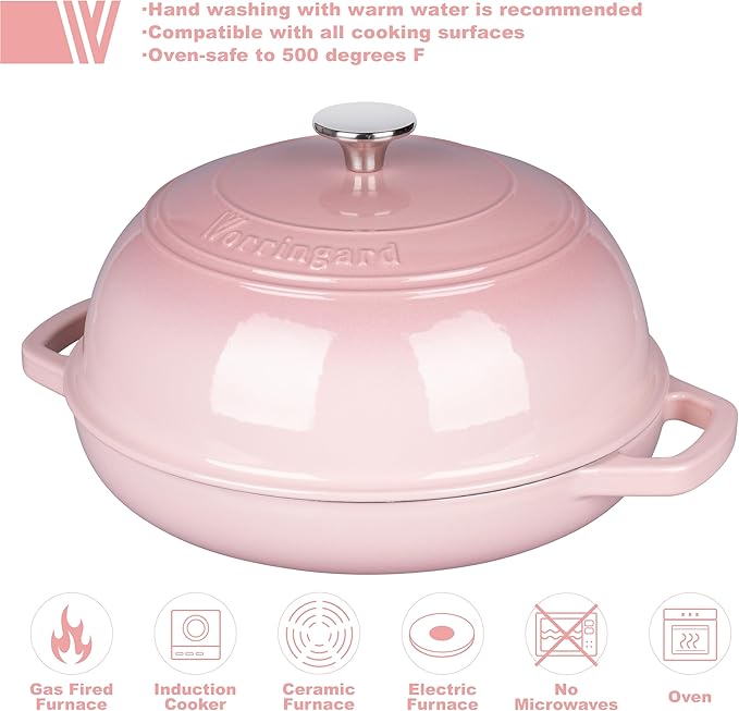 VORRINGARD Enameled Cast Iron Dutch Oven Pot with Lid, Bread Oven for Sourdough Bread Baking, Dutch Ovens with Bread Proofing Basket& Baking Supplies Set, 6 Quart, Pink