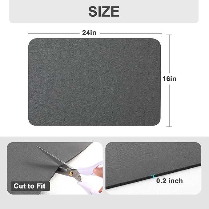 Ecotrim Absorbent Coffee Mat , Stain Hiding PU Leather Surface, Non-Slip Natural Rubber Backing, Quick Dry Mat for Espresso Machine, Kitchen Counter ,Dark Grey | 16" x 24"