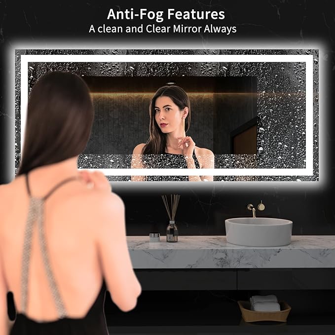 LOAAO 60"X28" LED Bathroom Mirror with Lights, Anti-Fog, Dimmable, Backlit + Front Lit, Lighted Bathroom Vanity Mirror for Wall, Memory Function, Tempered Glass, ETL Listed