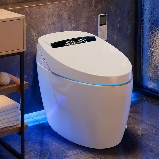 Smart Toilet With Bidet Built In,Bidet Toilet with with 17.3" ADA Comfort Height Seat, Auto Open Close,Warm Water Sprayer & Dryer, Foot Sensor,Tankless Toilet with Heated Seat