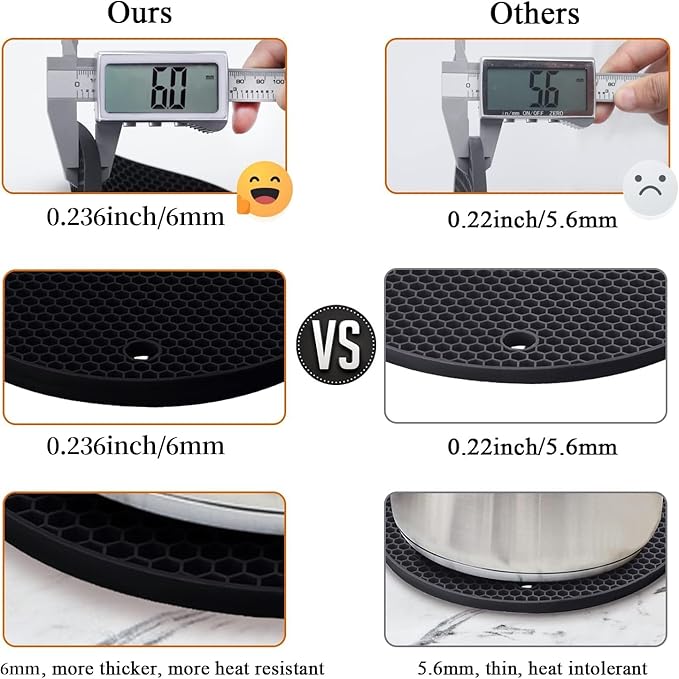 4 Pack Silicone Trivet Mats, 9 Inch Flexible Heat Resistant Silicone Hot Pads Pot Holders for Kitchen Counter, Round Trivets for Hot Dishes - Potholders Jar Opener(Black)