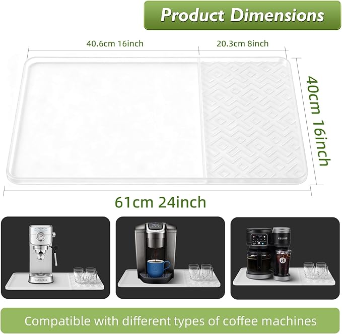 Silicone Coffee Mat with Raised Edges 24" x 16" – Waterproof Countertop Mat, Coffee Maker Pad, Espresso Machine Mat, Heat Resistant Dish Drying Mat