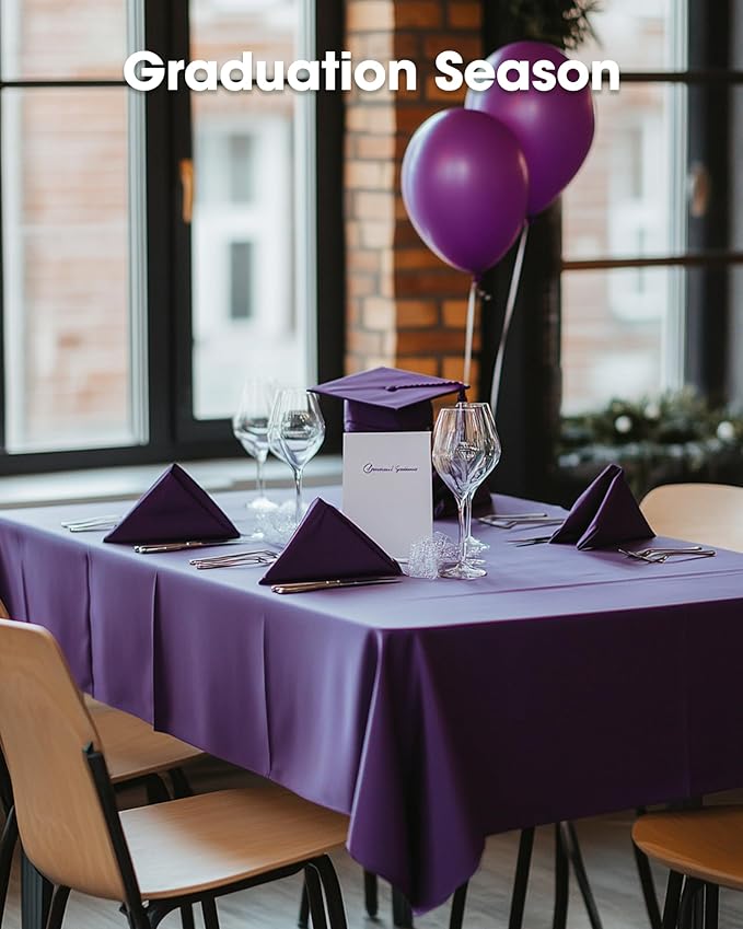 Pureegg Plastic Table Cloth Disposable 20 Pack, 54 x 108 Inch Table Cloths, Graduation Decorations Class of 2025, Graduation Party Tablecloths, Rectangle, Plastic Cover, Leakproof & Sturdy, Purple