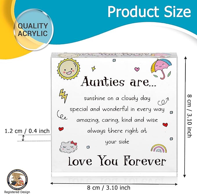 VELENTI - Cute Auntie Birthday Gifts - Elegant Decorative Acrylic Gifts for Auntie - Engraved Symbol Sculpture - Shatter-Resistant, Compact Design