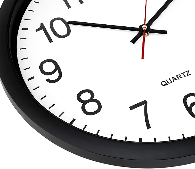 Bernhard Products Black Wall Clock Silent Non Ticking - 16 Inch Extra Large Quality Quartz Battery Operated Round Easy to Read Home/Office/Business/Kitchen/Classroom/School Clocks
