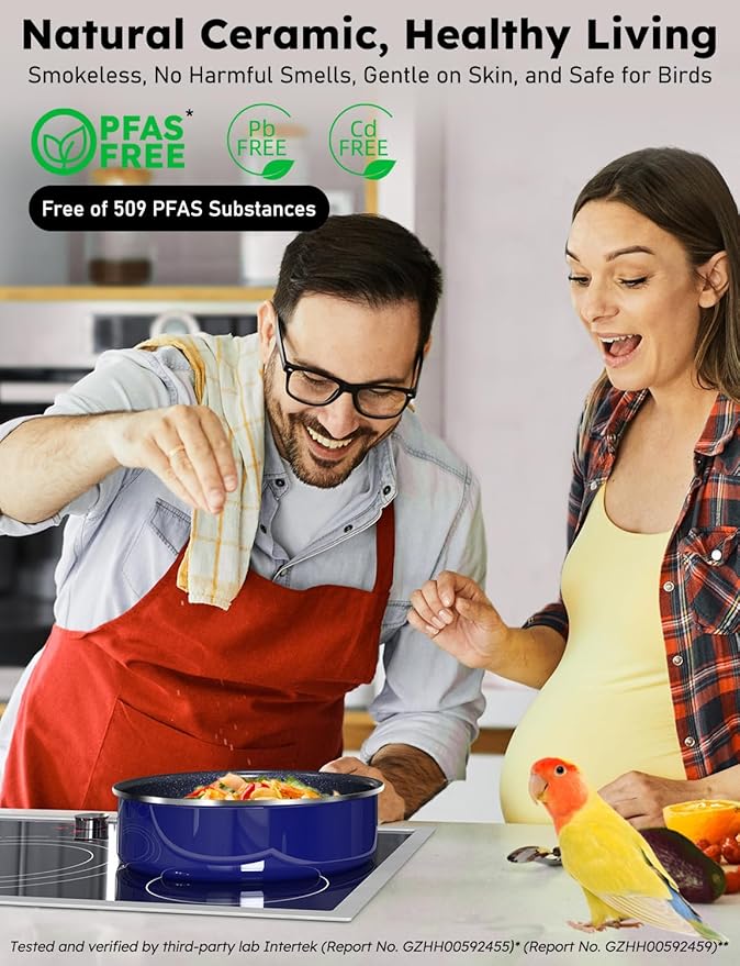 Pro DUXANO 12PC Nonstick Pots and Pans Set&Hybrid 3-Ply Stainless Steel Skillet, High Heat Sear&Fry, 2-Layer Ceramic Induction Cookware, 9H Scratch-Resistant&Anti-Warp,PFAS Free,All Cooktop/Dishwasher