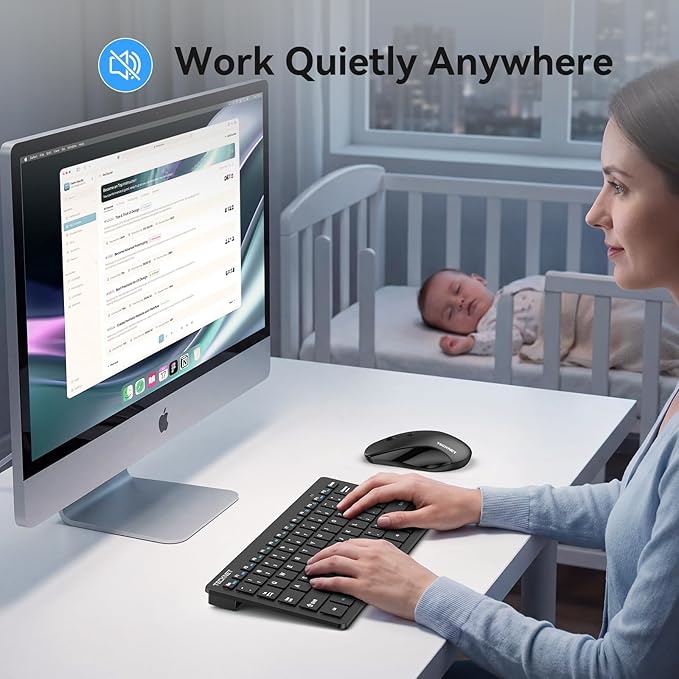 TECKNET Wireless Keyboard and Mouse Combo, Mini Cordless Computer Keyboard and Mouse Set 2.4GHz, Silent Adjustable 1600 DPI, Quiet Click, Lag-Free for Computer, Laptop, PC, Windows, Mac, Chrome OS