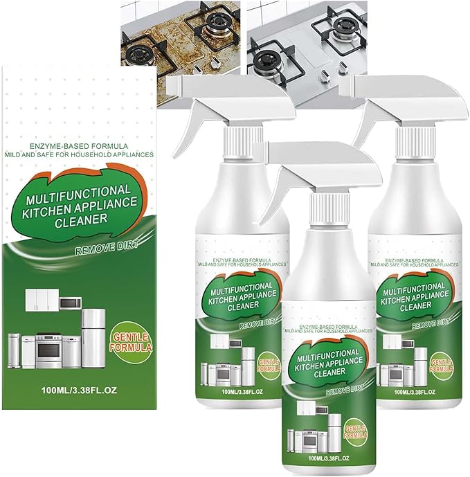 Kitchen Cleaner Remover Spray, Heavy-Duty Kitchen Degreaser Foam Enzyme Cleaner, Multifunctional Kit-chen Appliance Cleaner Spray, Electrolyzed Ion Degreaser for Stove, Oven, Range Hood (3)