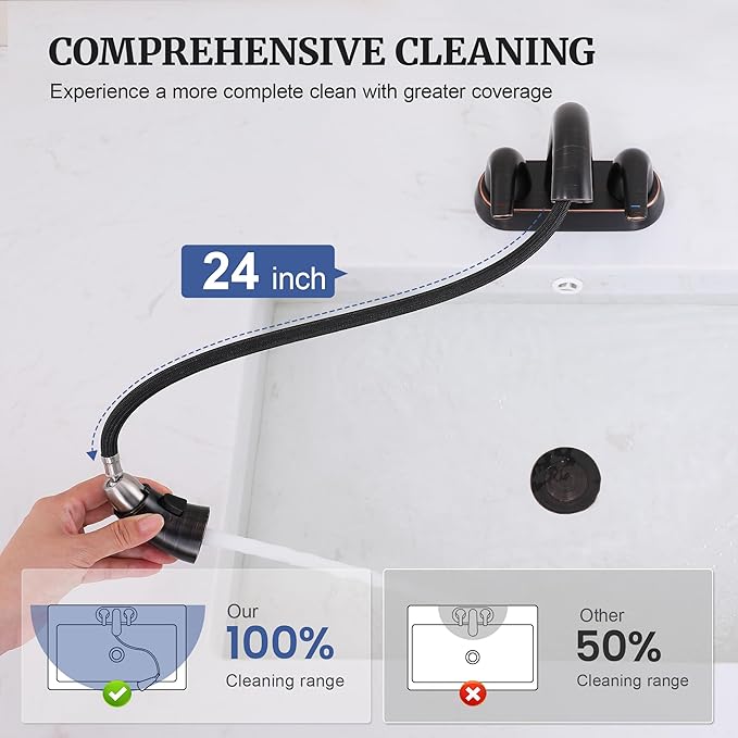 Ultimate Unicorn Bathroom Sink Faucet with Sprayer- 4 Inch Oil Rubbed Bronze Centerset Pull Down Vanity Faucets 3 Hole with Pop Up Drain - Two Handle Modern Washbasin Tap Set for Rv Lavatory Restroom