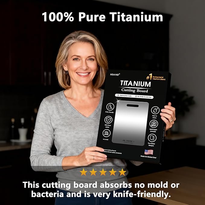 Titanium Cutting Boards for Kitchen, 100% Pure Titanium Cutting Boards, Cutting Board Double Sided Food Grade, Perfect for Sushi, Meat, Vegetables & Meal Prep – Easy To Clean14"x10"