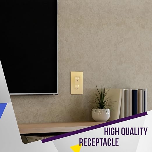 ENERLITES, Gold Elite Series Decorator Receptacle Outlet Child Safe Tamper-Resistant, Self-Grounding, 2-Pole, Residential Grade, 15A 125V, UL Listed, 61501-TR-GD5P, Gold (5 Pack)